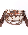 American Darling ADBGD106BRWBR Envelope Hand Tooled Hair On Genuine Leather Women Bag Western Handbag Purse