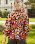 Floral 3/4 Puff Sleeve Tied Neck Blouse