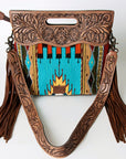 American Darling ADBG496A Clutch Hand Tooled Saddle Blanket Genuine Leather Women Bag Western Handbag Purse