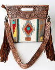 American Darling ADBG496A Clutch Hand Tooled Saddle Blanket Genuine Leather Women Bag Western Handbag Purse