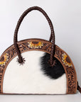 American Darling ADBG517BRW Taco Hand Tooled Hair-On Genuine Leather Women Bag Western Handbag Purse