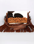 American Darling ADBG524BRW Clutch Hand Tooled Hair On Genuine Leather Women Bag Western Handbag Purse