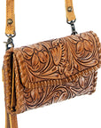American Darling ADBG514BR Small Crossbody Hand Tooled Genuine Leather Women Bag Western Handbag Purse