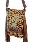 American Darling ADBG356CHETRQ Large Crossbody Hand Tooled Hair On Genuine Leather Women Bag Western Handbag Purse
