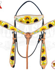 Hilason Western Horse Headstall Breast Collar American Leather Sunflower