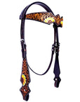 HILASON Western Horse Headstall Breast Collar Set American Leather Tan Dark Brown Sunflower