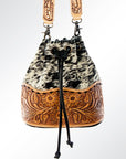 American Darling ADBG537BKW Bucket Hand Tooled Hair-On Genuine Leather Women Bag Western Handbag Purse