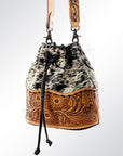 American Darling ADBG537BKW Bucket Hand Tooled Hair-On Genuine Leather Women Bag Western Handbag Purse