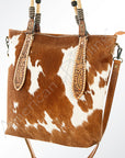American Darling ADBG541TAW Tote Hand Tooled Hair-On Genuine Leather Women Bag Western Handbag Purse
