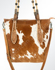 American Darling ADBG541TAW Tote Hand Tooled Hair-On Genuine Leather Women Bag Western Handbag Purse