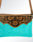 American Darling ADBG547TRQ3 Crossbody Hand Tooled Hair-On Genuine Leather Women Bag Western Handbag Purse