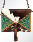 American Darling ADBG548BRW Envelope Hand Tooled Hair-On Genuine Leather Women Bag Western Handbag Purse