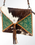 American Darling ADBG548BRW Envelope Hand Tooled Hair-On Genuine Leather Women Bag Western Handbag Purse