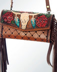American Darling ADBG556BFRNG Wristlet Hand Tooled Genuine Leather Women Bag Western Handbag Purse