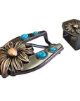 3/4 In Hilason Western Floral Belt Buckle & Keeper Antique Copper Finishing Turquoise Stone Concho Tack tack Headstall