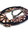 3/4 In Hilason Western Style Floral Belt Buckle 2-Tone Finishing Concho Black Tack Headstall