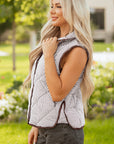 Stripe Contrast Trim Snap Button Collared Vest