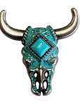 1 1/2" Hilason Western Horse Concho Antique Nickel With Turquoise Steer Head Turquoise