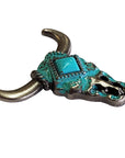 1 1/2" Hilason Western Horse Concho Antique Nickel With Turquoise Steer Head Turquoise