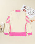 Plus Size Stripe Colorblock Collared Drop Shoulder Top