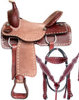 Comfytack Western Horse Ranch Roping Cowboy Saddle Leather Tack Set Brown/Tan