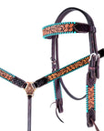 HILASON Floral Painted Beaded American Leather Horse Headstall Breast Collar