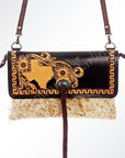 American Darling ADBG570TAW Clutch Hand Tooled Hair-On Genuine Leather Women Bag Western Handbag Purse