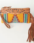 American Darling ADBG344TANA Wristlet Hand Tooled Saddle Blanket Genuine Leather Women Bag Western Handbag Purse
