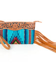 American Darling ADBG344TANF Wristlet Hand Tooled Saddle Blanket Genuine Leather Women Bag Western Handbag Purse