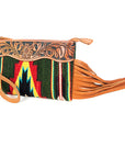 American Darling ADBG344TANG Wristlet Hand Tooled Saddle Blanket Genuine Leather Women Bag Western Handbag Purse