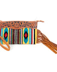 American Darling ADBG344TANDAR4 Wristlet Hand Tooled Saddle Blanket Genuine Leather Women Bag Western Handbag Purse