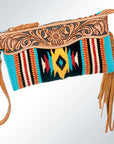 American Darling ADBG344TANDAR5 Wristlet Hand Tooled Saddle Blanket Genuine Leather Women Bag Western Handbag Purse