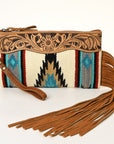 American Darling ADBG344TANDAR8 Wristlet Hand Tooled Saddle Blanket Genuine Leather Women Bag Western Handbag Purse