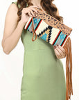 American Darling ADBG344TANDAR8 Wristlet Hand Tooled Saddle Blanket Genuine Leather Women Bag Western Handbag Purse