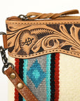 American Darling ADBG344TANDAR8 Wristlet Hand Tooled Saddle Blanket Genuine Leather Women Bag Western Handbag Purse