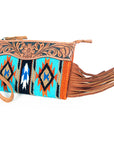 American Darling ADBG344TANDAR9 Wristlet Hand Tooled Saddle Blanket Genuine Leather Women Bag Western Handbag Purse