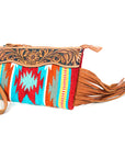 American Darling ADBG344TANDAR11 Wristlet Hand Tooled Saddle Blanket Genuine Leather Women Bag Western Handbag Purse