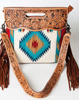 American Darling ADBG496A Clutch Hand Tooled Saddle Blanket Genuine Leather Women Bag Western Handbag Purse