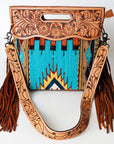 American Darling ADBG496A Clutch Hand Tooled Saddle Blanket Genuine Leather Women Bag Western Handbag Purse