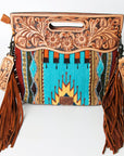 American Darling ADBG496A Clutch Hand Tooled Saddle Blanket Genuine Leather Women Bag Western Handbag Purse
