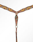 American Darling Western Horse Floral Headstall Breast Collar Genuine Leather Brown