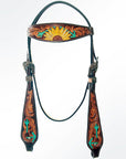 American Darling Western Horse Floral Headstall Breast Collar Genuine Leather Brown