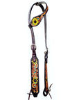 Bar H Equine Sunflower Floral Hand Carved Horse Leather One Ear Headstall Brown