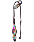 Bar H Equine Horse Leather Floral Feather One Ear Headstall Dark Brown