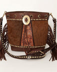 American Darling ADBGI149 Bucket Hand Tooled Hair-On Genuine Leather Women Bag Western Handbag Purse