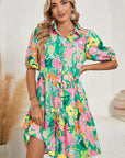 Floral Puff Sleeve Buttoned Babydoll Dress