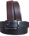 Black Brown Reversible Texture Leather Dress Belt Genuine Formal
