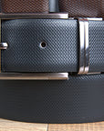 Black Brown Reversible Texture Leather Dress Belt Genuine Formal