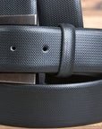 Black Texture Leather Dress Belt 100% Pure Italian Cow Genuine Formal