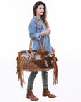 American Darling Duffel Hand Tooled Hair on Genuine Leather Western Women Bag | Handbag | Leather Duffle Bag | Weekend Bag | Travel Duffel Bags | Duffel Bag for Women | Leather Duffle Bag